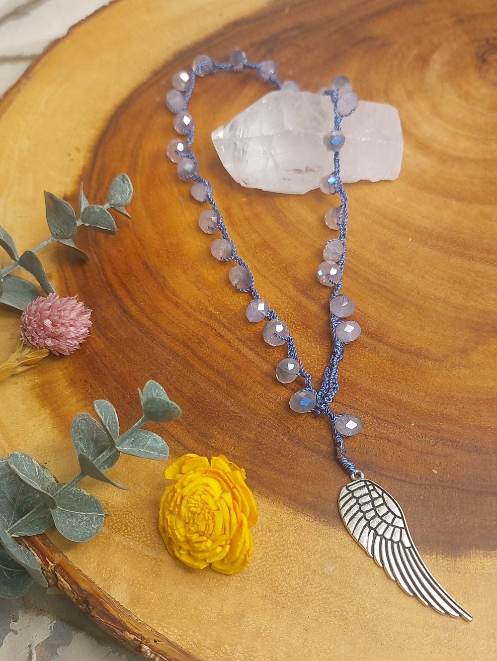 Hand Crafted Angel Wing Crocheted Necklace by Rust Belt Raised